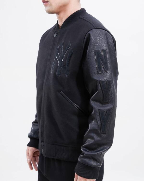 New York Yankees Triple Black Varsity Jacket - Image 3