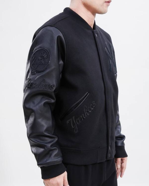 New York Yankees Triple Black Varsity Jacket - Image 4