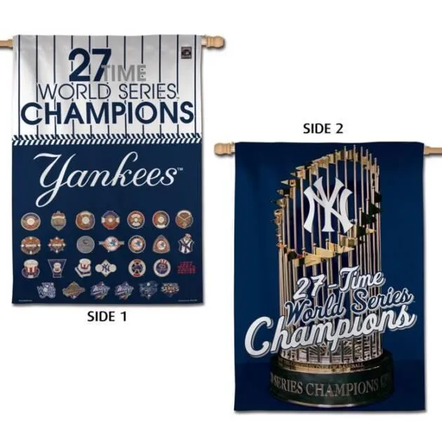 NY YANKEES WORLD CHAMPIONS  VERTICAL FLAG 2 SIDED 28" X 40"