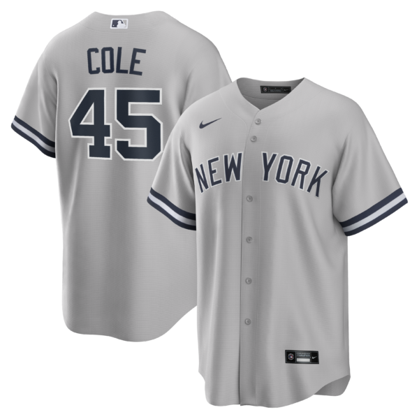 NY Yankees COLE #45 Nike GRAY ROAD Replica JERSEY NAME & NUMBERS