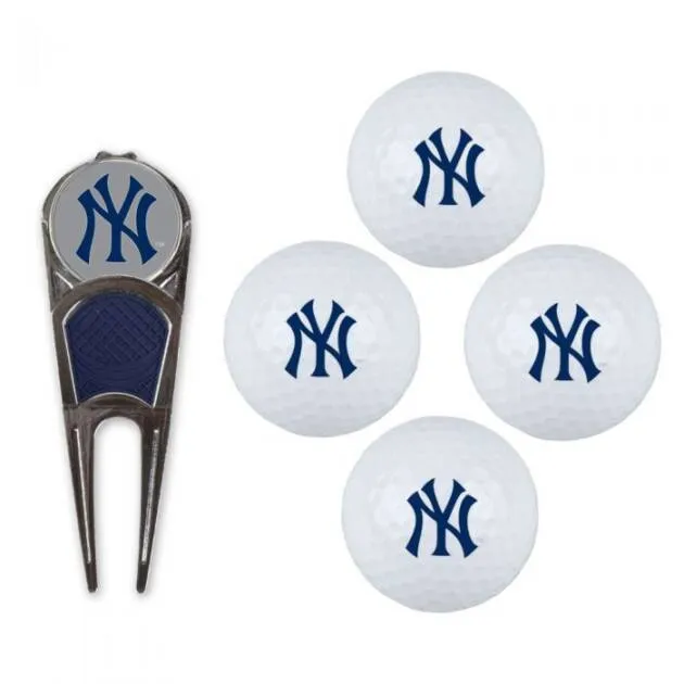 NEW YORK YANKEES 4 BALL GIFT SET W/DIVOT TOOL, MARKER