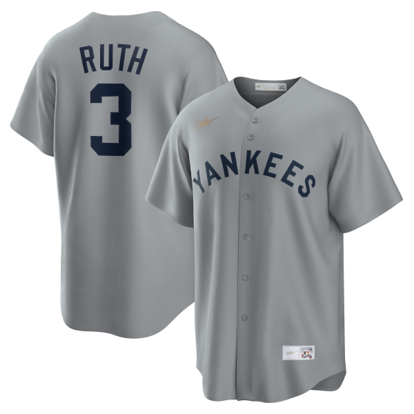 NY YANKEES NIKE REPLICA JERASY GRAY ROAD PLAYER NAME & NUMBERS B RUTH #3