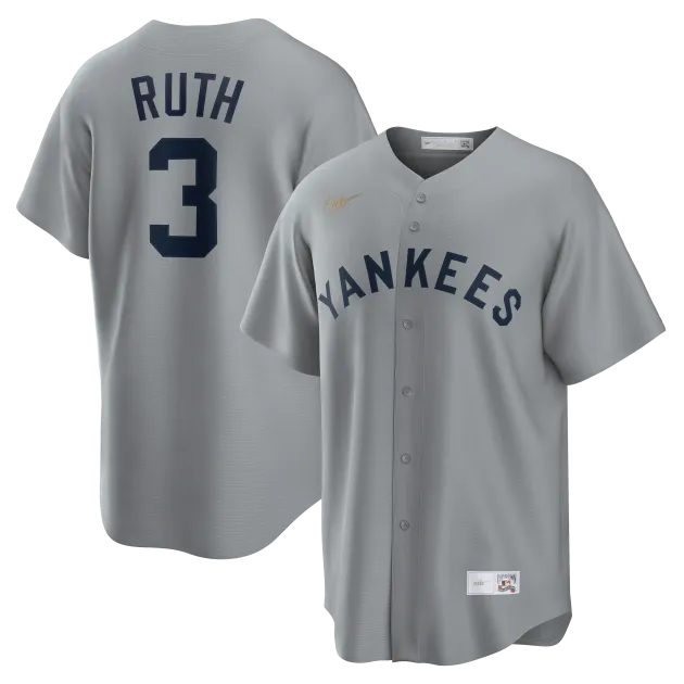 NY YANKEES NIKE REPLICA JERASY GRAY ROAD PLAYER NAME & NUMBERS B RUTH #3