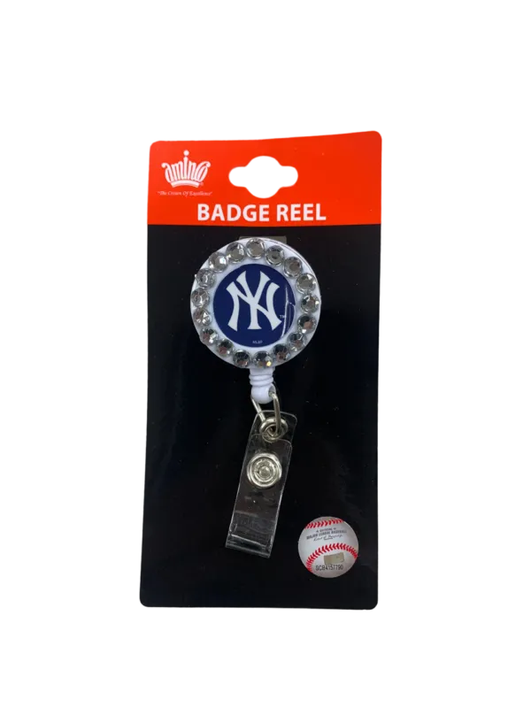 NY YANKEES Badge Reel, Sports CUBIC ZIRCONIA