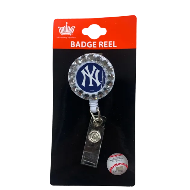 NY YANKEES Badge Reel, Sports CUBIC ZIRCONIA