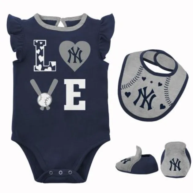 NEW YORK YANKEES  LOVE OF BASEBALL CREEPER BIB &  Creepers/Coverall/Onsie/Romper GIRL NEW BORN