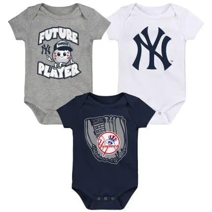 NEW YORK YANKEES  MINOR LEAGUE PLAYER 3 PACK CRE  Creepers/Coverall/Onsie/Romper  INFANT