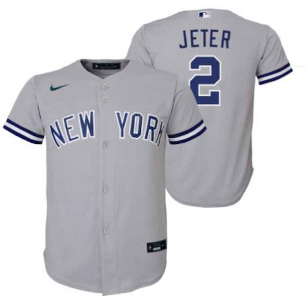 NY YANKEES D JETER # 2 ROAD GREY TWILL PLAYER FINISHE YOUTH