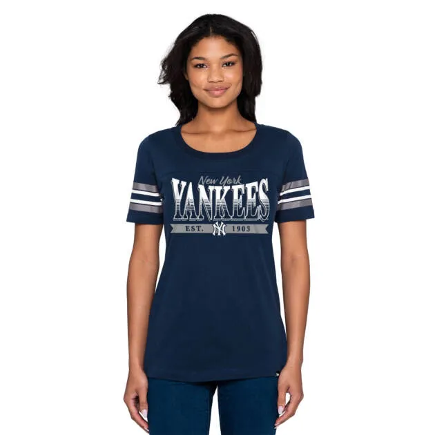 NY Yankees New Era Navy Team Stripe Women's Crew neck T-Shirt