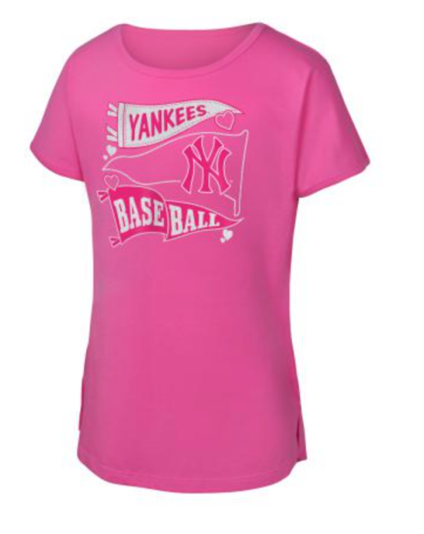 NEW YORK YANKEES BANNERAMA SS DOLMAN YOUTH  GIRLE'S PINK TEE