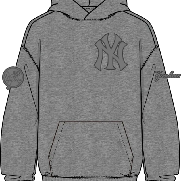 NEW YORK YANKEES NEUTRAL DROP SHOULDER FLC PO HOODIE DARK HEATHER GRE Y