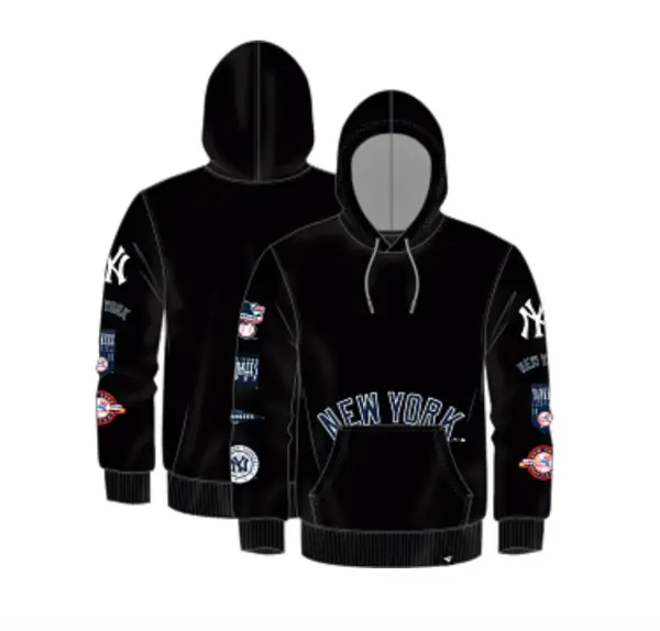 NY YANKEE Fanatics Wild Winner Cotton Fleece Pullover Hood BLACK - Image 2