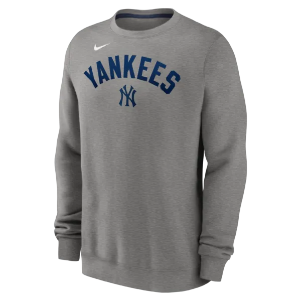 NY YANKEES Men's Nike Classic Twill Crewneck Fleece GRAY - Image 3