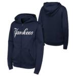 NEW YORK YANKEES FULL ZIP YOUTH HOODIE NAVY BLUE - Image 2