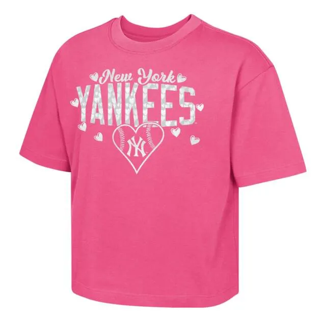 NEW YORK YANKEES PINK CROP-TOP GIRLS T-SHIRTS