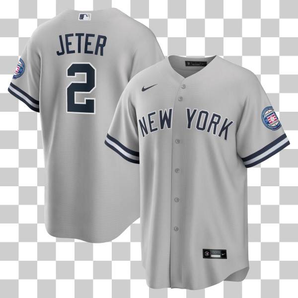 New York Yankees D JETER # 2 NAME AND NUMBERS Nike Gray Road Replica Jersey 2020 HALL OF FAME  PATCH IN THE LEFT SLEEVE