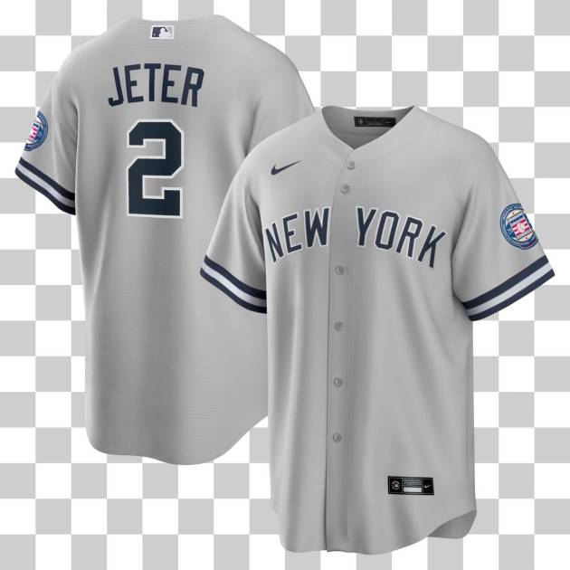 New York Yankees D JETER # 2 NAME AND NUMBERS Nike Gray Road Replica Jersey 2020 HALL OF FAME  PATCH IN THE LEFT SLEEVE