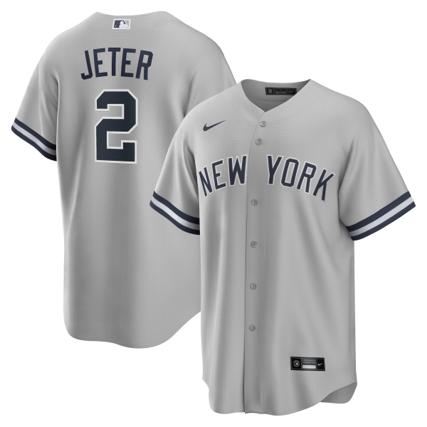 NY YANKEES  D JETER #2 NIKE GRAY ROAD REPLICA JERSEY