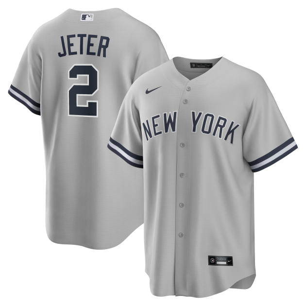 NY YANKEES  D JETER #2 NIKE GRAY ROAD REPLICA JERSEY