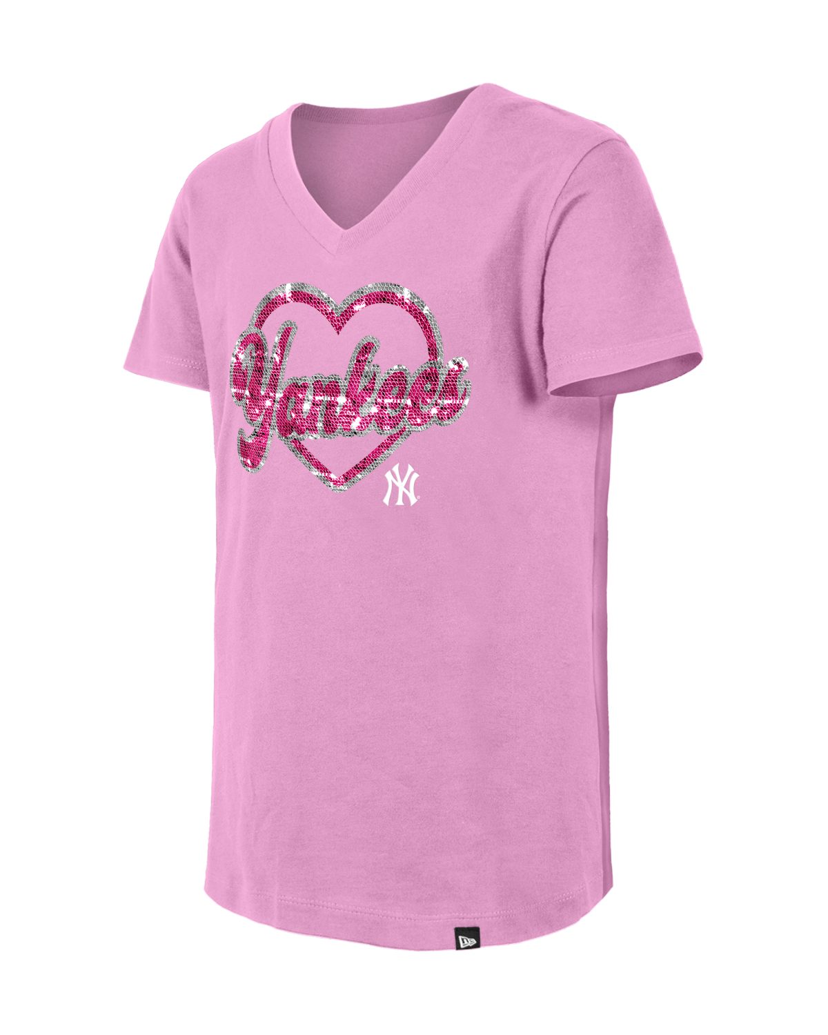 NY Yankees New Era Girls'  Sequin PINK T-Shirt - Image 1