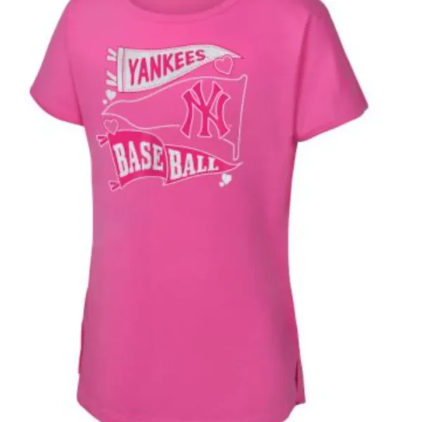 NEW YORK YANKEES BANNERAMA SS DOLMAN YOUTH  GIRLE'S PINK TEE