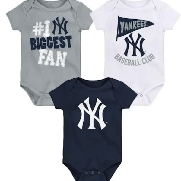 NEW YORK YANKEES FAN PENNANT 3PK CREEPER SET NEWBORN