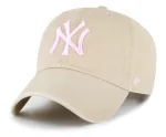 NY YANKEES KHAKI 47 CLEAN UP W/ NO LOOP LABEL/PINK NY LOGO