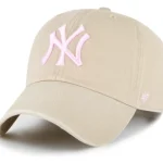 NY YANKEES KHAKI 47 CLEAN UP W/ NO LOOP LABEL/PINK NY LOGO