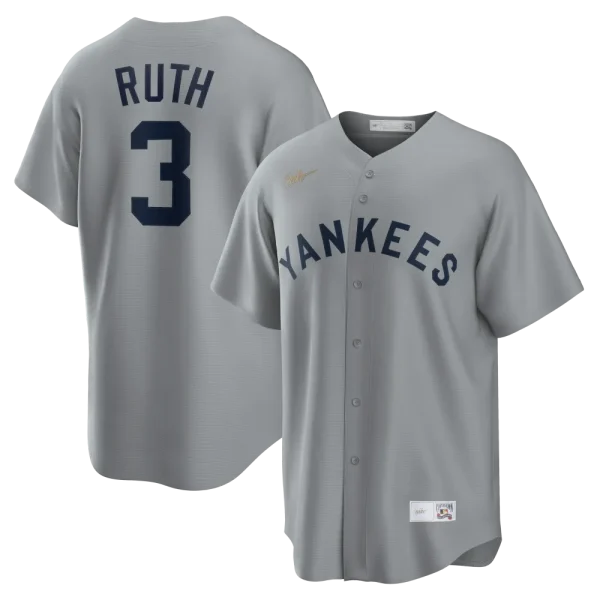 NY YANKEES NIKE REPLICA JERASY GRAY ROAD PLAYER NAME & NUMBERS B RUTH #3