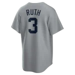 NY YANKEES NIKE REPLICA JERASY GRAY ROAD PLAYER NAME & NUMBERS B RUTH #3 - Image 3