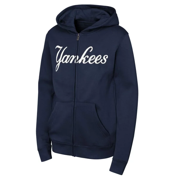 NEW YORK YANKEES FULL ZIP YOUTH HOODIE NAVY BLUE