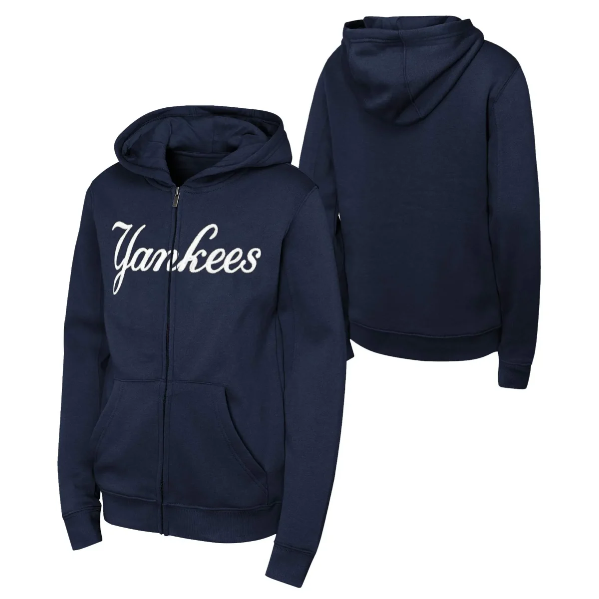 NEW YORK YANKEES FULL ZIP YOUTH HOODIE NAVY BLUE - Image 2