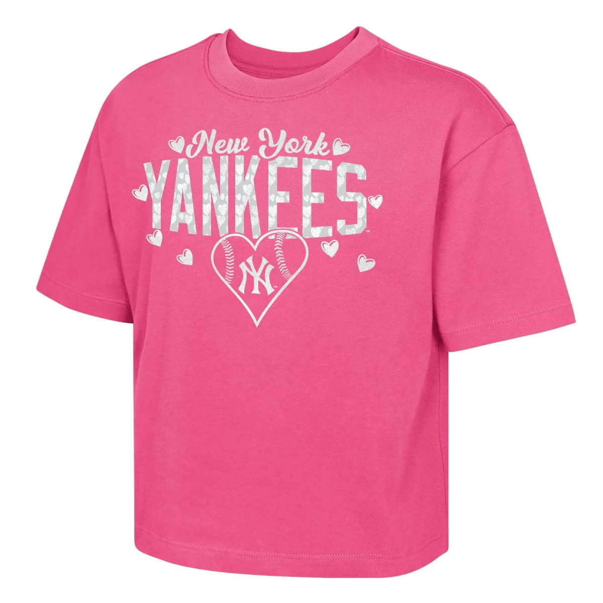 NEW YORK YANKEES PINK CROP-TOP GIRLS T-SHIRTS - Image 1