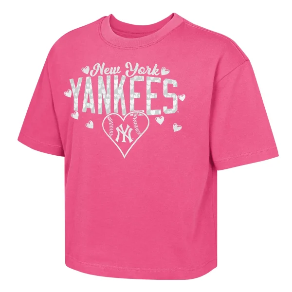 NEW YORK YANKEES PINK CROP-TOP GIRLS T-SHIRTS