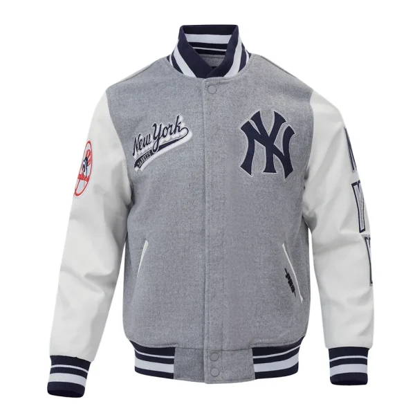 NEW YORK YANKEES SCRIPT TAIL RIB WOOL VARSITY JACKET
