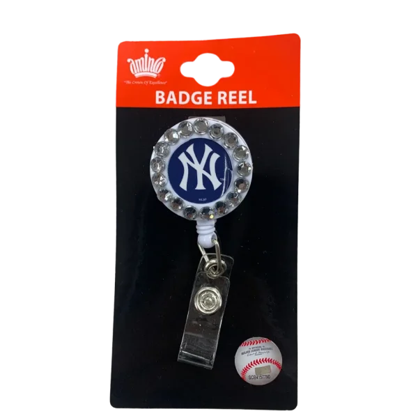 NY YANKEES Badge Reel, Sports CUBIC ZIRCONIA