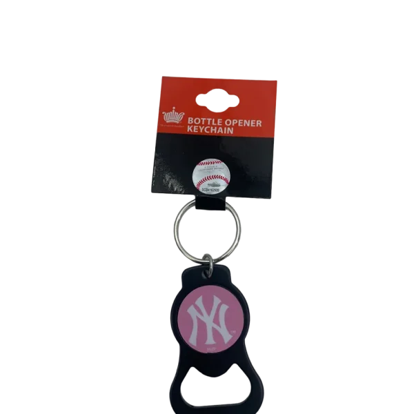 NY YANKEES BLACK / PINK BOTTLE OPENER KEYCHAIN