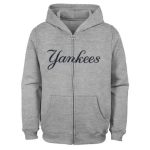 NY YANKEES KIDS WORDMARK LS FZ FLC HOODIE - GRAY
